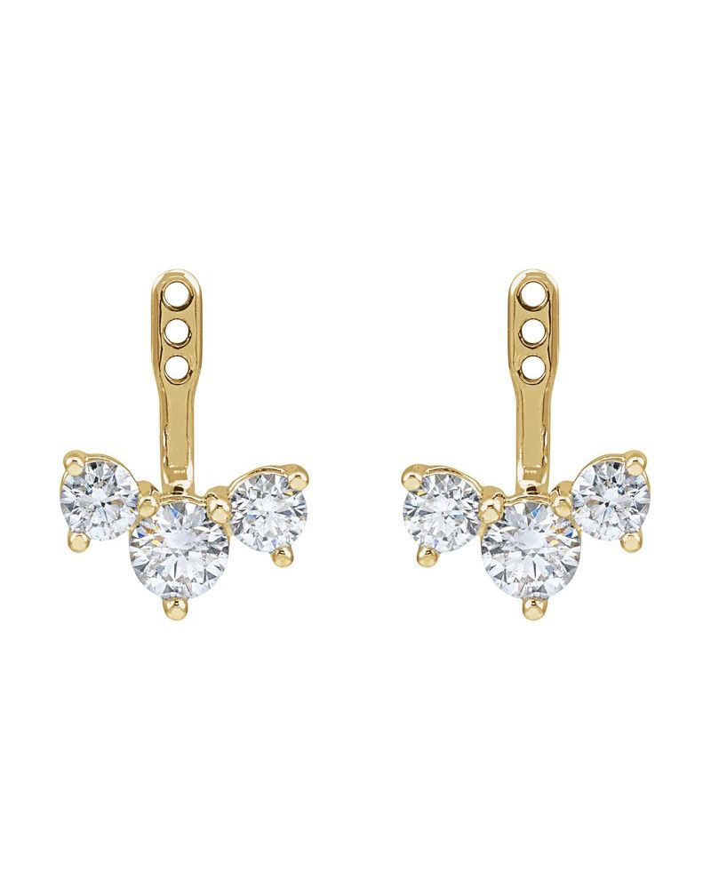Jaqueta para Brinco Três Pedras em Ouro 14k com Diamantes de Laboratório