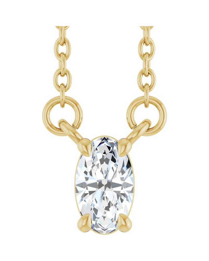 Colar Oval Quatro Garras em Ouro 14k com Diamantes de Laboratório