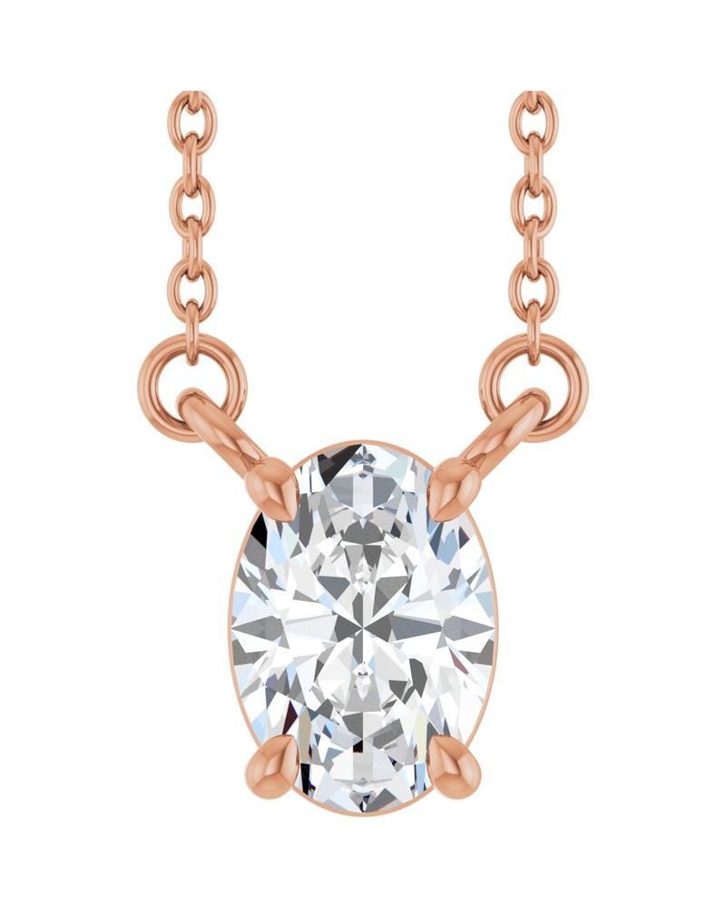 Colar Oval Quatro Garras em Ouro 14k com Diamantes de Laboratório