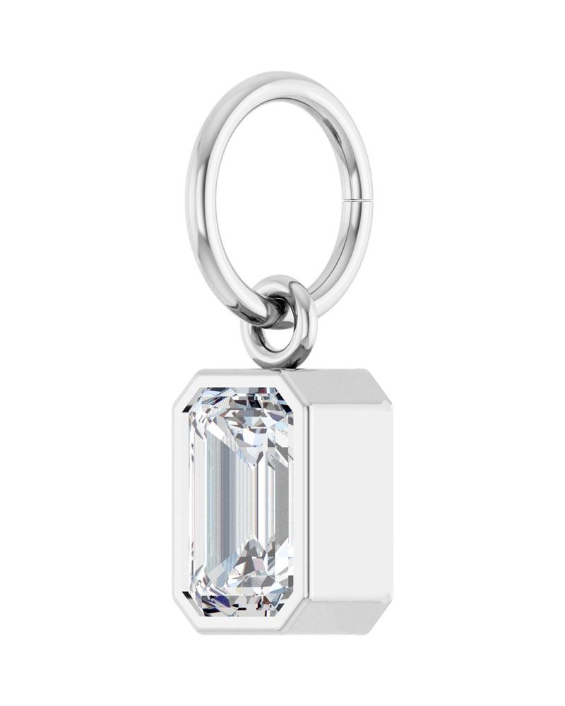 Pingente Esmeralda (lapidação) Solitário com Cravação Bezel em Ouro 14k com Diamantes de Laboratório