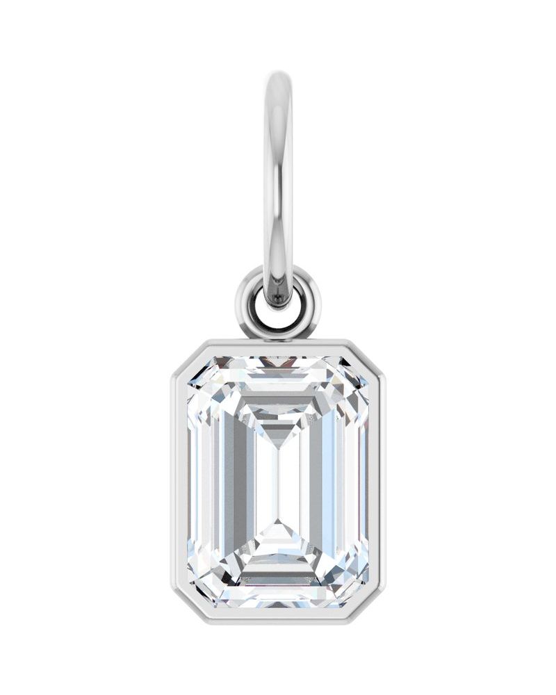 Pingente Esmeralda (lapidação) Solitário com Cravação Bezel em Ouro 14k com Diamantes de Laboratório