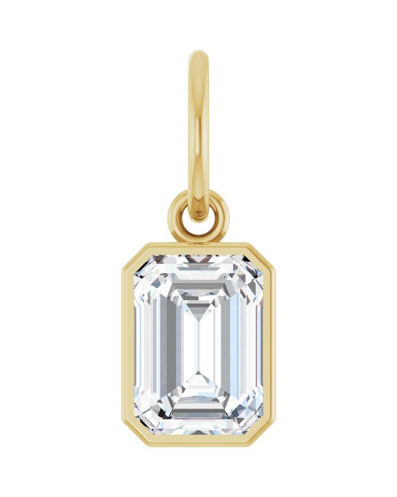 Pingente Esmeralda (lapidação) Solitário com Cravação Bezel em Ouro 14k com Diamantes de Laboratório