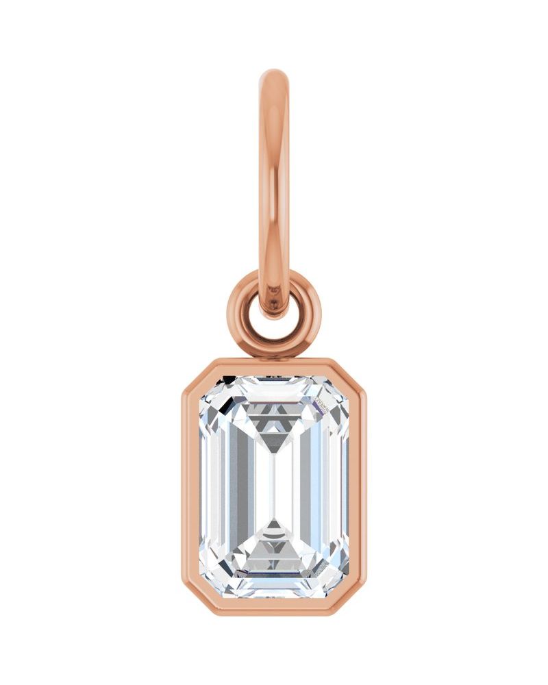 Pingente Esmeralda (lapidação) Solitário com Cravação Bezel em Ouro 14k com Diamantes de Laboratório