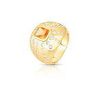 Anel Folheado a Ouro com Cristal Retangular e Zircônias