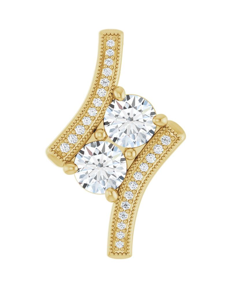 Pingente Duas Pedras Orgânico Cravejado em Ouro 14k com Diamantes de Laboratório