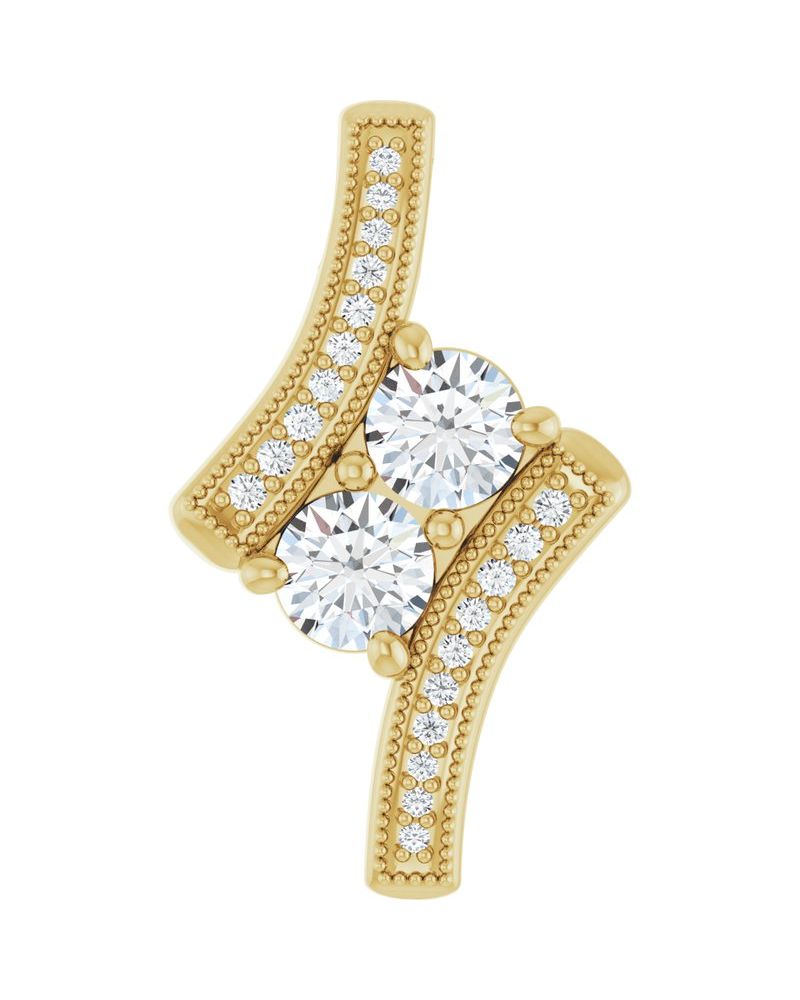 Pingente Duas Pedras Orgânico Cravejado em Ouro 14k com Diamantes de Laboratório