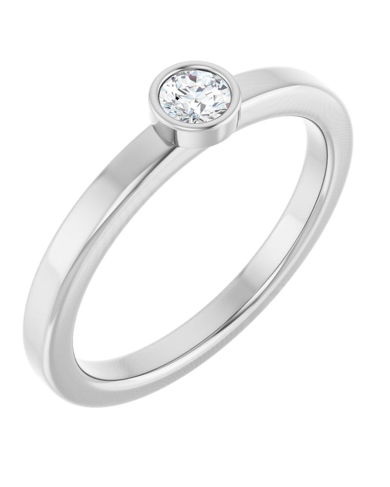 Anel Pedra do Mês Infantil com Cravação Bezel em Ouro 14k com Diamantes de Laboratório