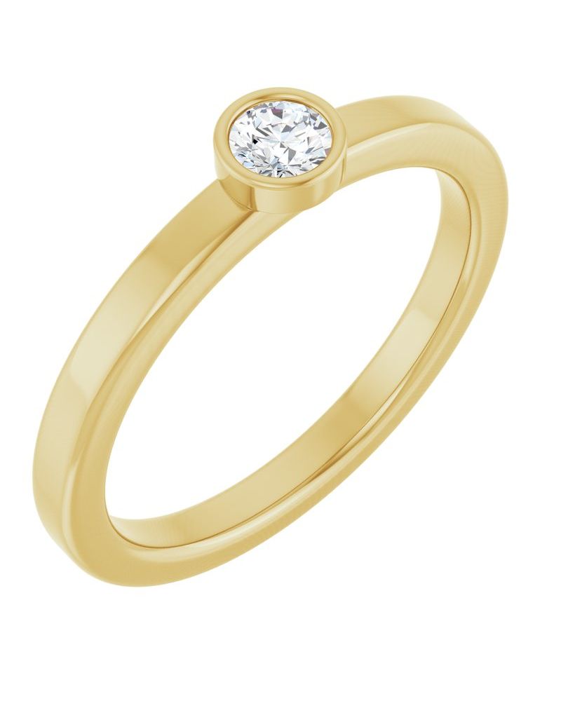 Anel Pedra do Mês Infantil com Cravação Bezel em Ouro 14k com Diamantes de Laboratório