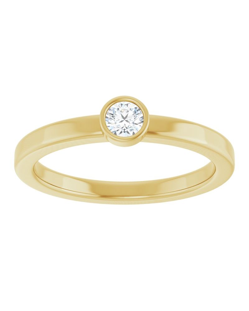 Anel Pedra do Mês Infantil com Cravação Bezel em Ouro 14k com Diamantes de Laboratório