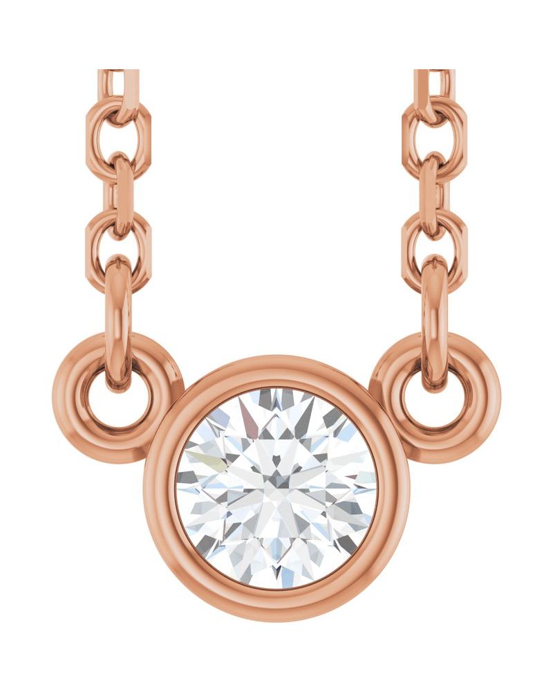 Colar Solitário Pedra do Mês Infantil com Cravação Bezel em Ouro 14k com Diamantes de Laboratório