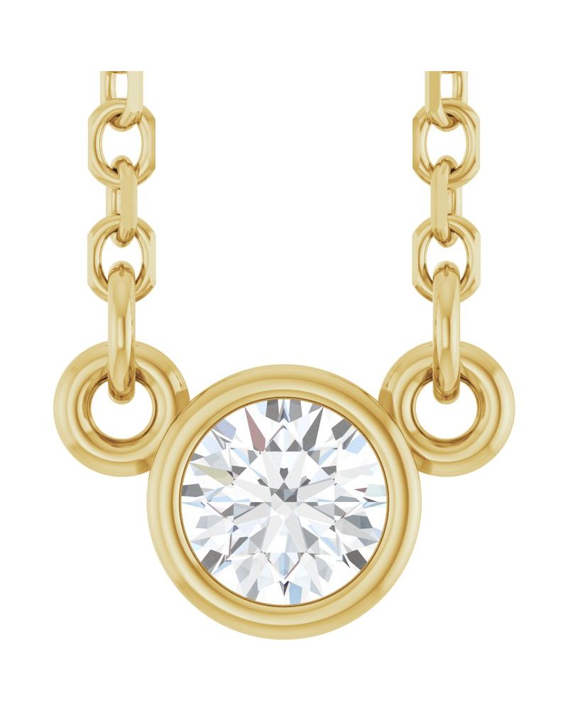 Colar Solitário Pedra do Mês Infantil com Cravação Bezel em Ouro 14k com Diamantes de Laboratório