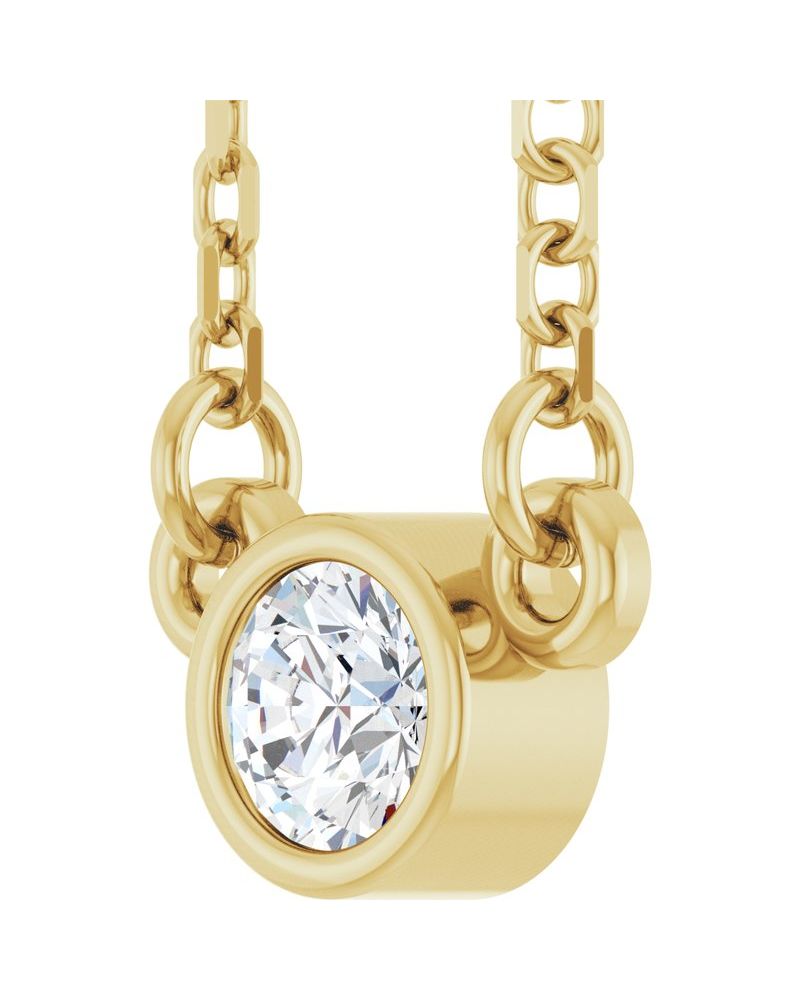 Colar Solitário Pedra do Mês Infantil com Cravação Bezel em Ouro 14k com Diamantes de Laboratório