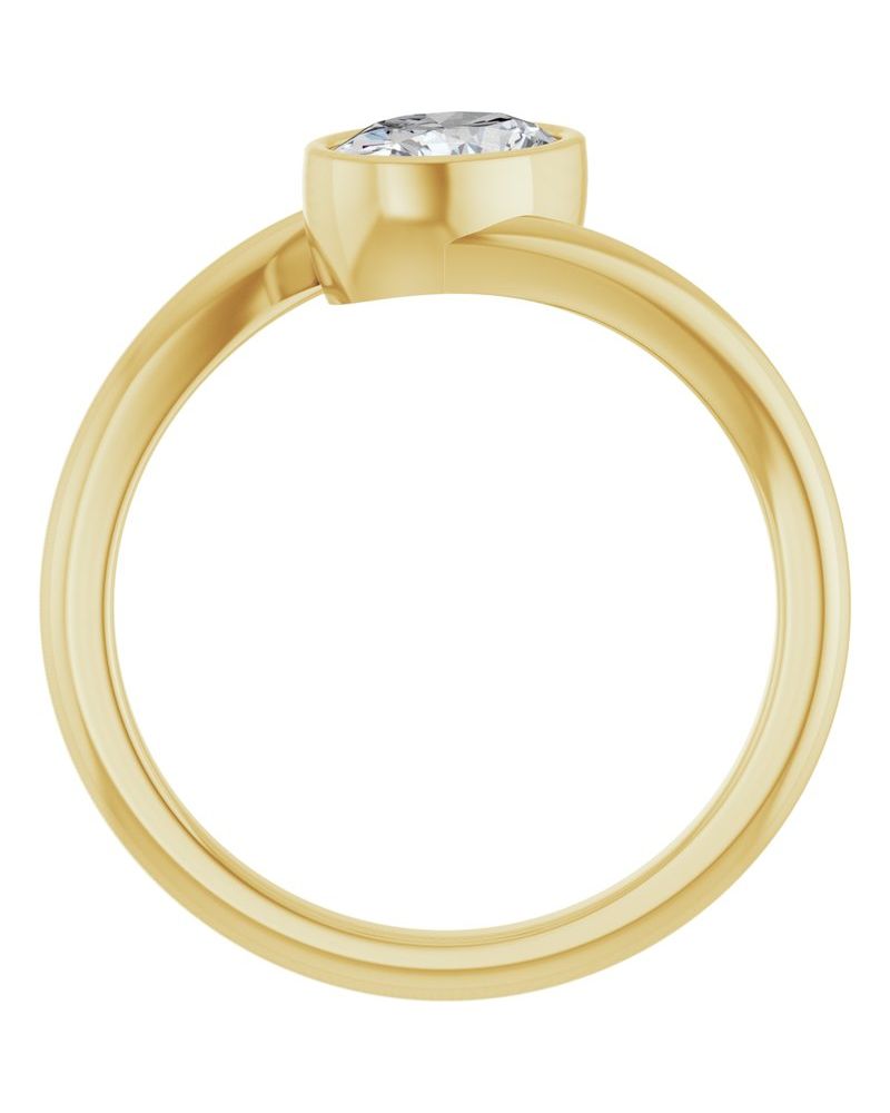 Anel Solitário Bypass com Cravação Bezel em Ouro 14k com Diamantes de Laboratório
