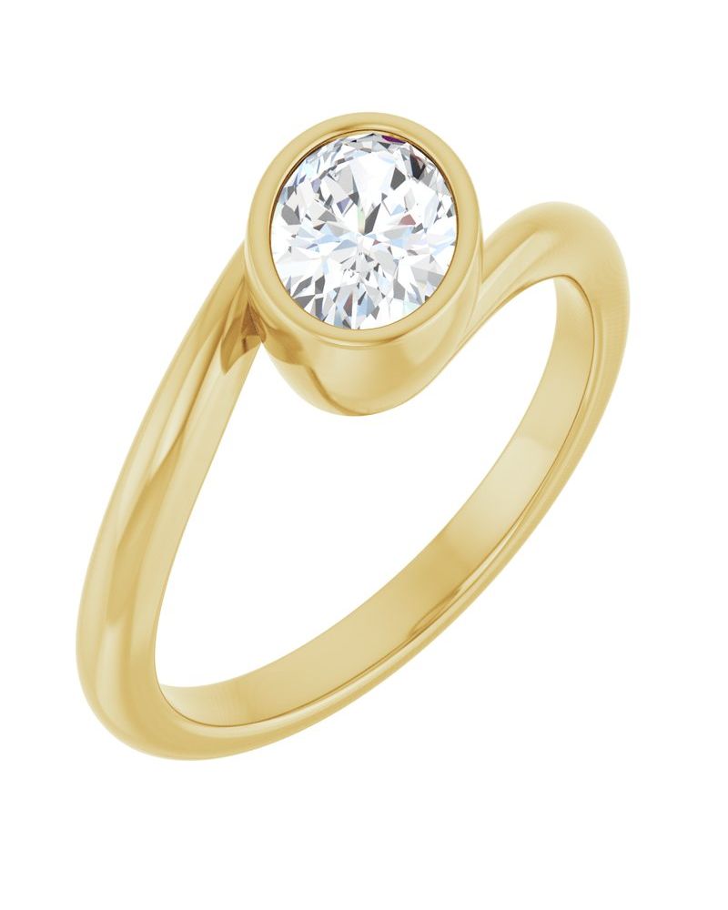 Anel Solitário Bypass com Cravação Bezel em Ouro 14k com Diamantes de Laboratório