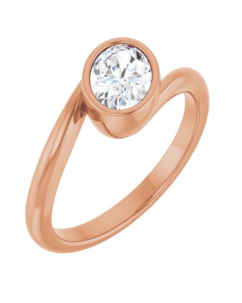Anel Solitário Bypass com Cravação Bezel em Ouro 14k com Diamantes de Laboratório