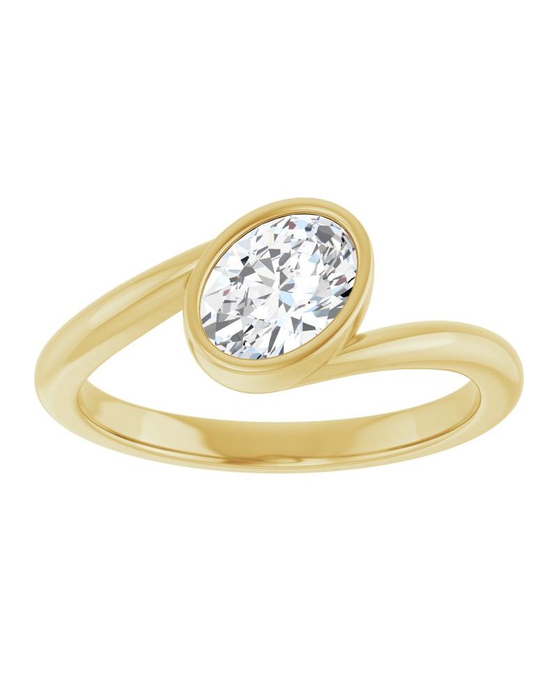 Anel Solitário Bypass com Cravação Bezel em Ouro 14k com Diamantes de Laboratório