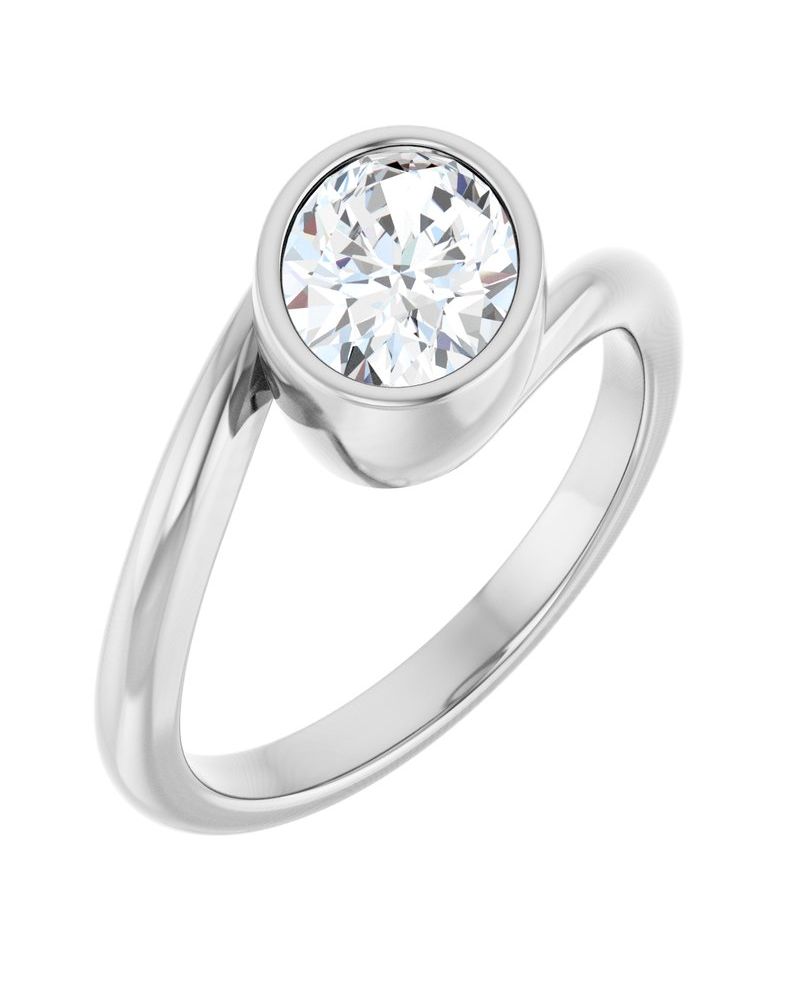 Anel Solitário Bypass com Cravação Bezel em Ouro 14k com Diamantes de Laboratório