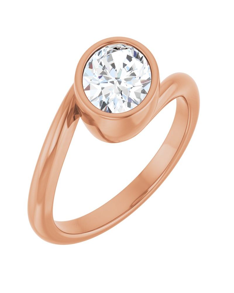 Anel Solitário Bypass com Cravação Bezel em Ouro 14k com Diamantes de Laboratório