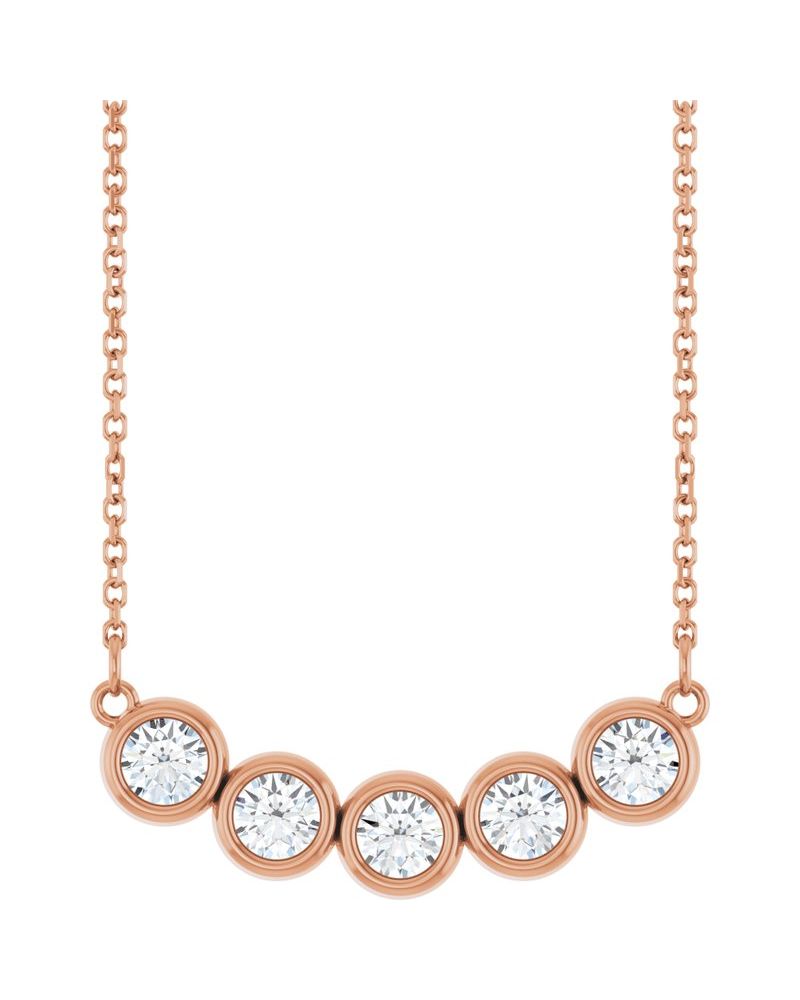 Colar Cinco Pedras com Cravação Bezel em Ouro 14k com Diamantes de Laboratório