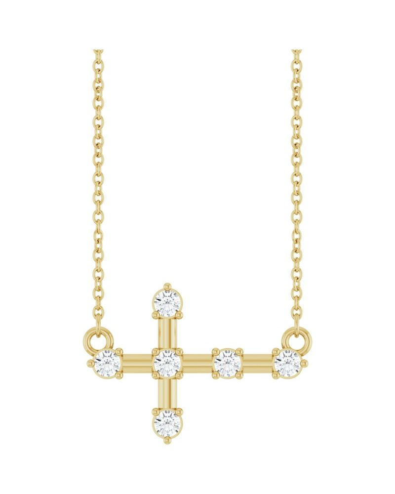 Colar Cruz Horizontal Cravejado em Ouro 14k com Diamantes de Laboratório – Modelo 2