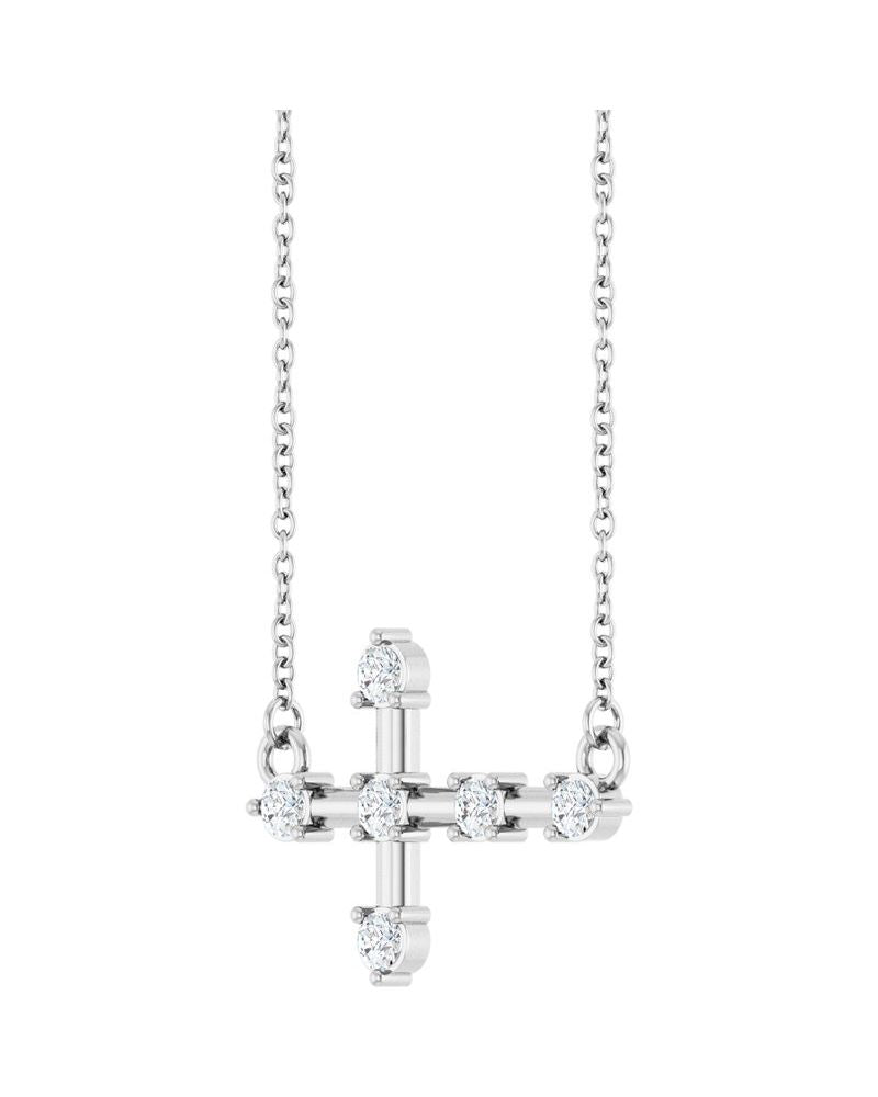 Colar Cruz Horizontal Cravejado em Ouro 14k com Diamantes de Laboratório – Modelo 2