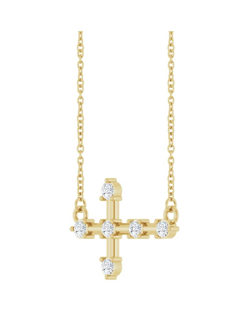 Colar Cruz Horizontal Cravejado em Ouro 14k com Diamantes de Laboratório – Modelo 2