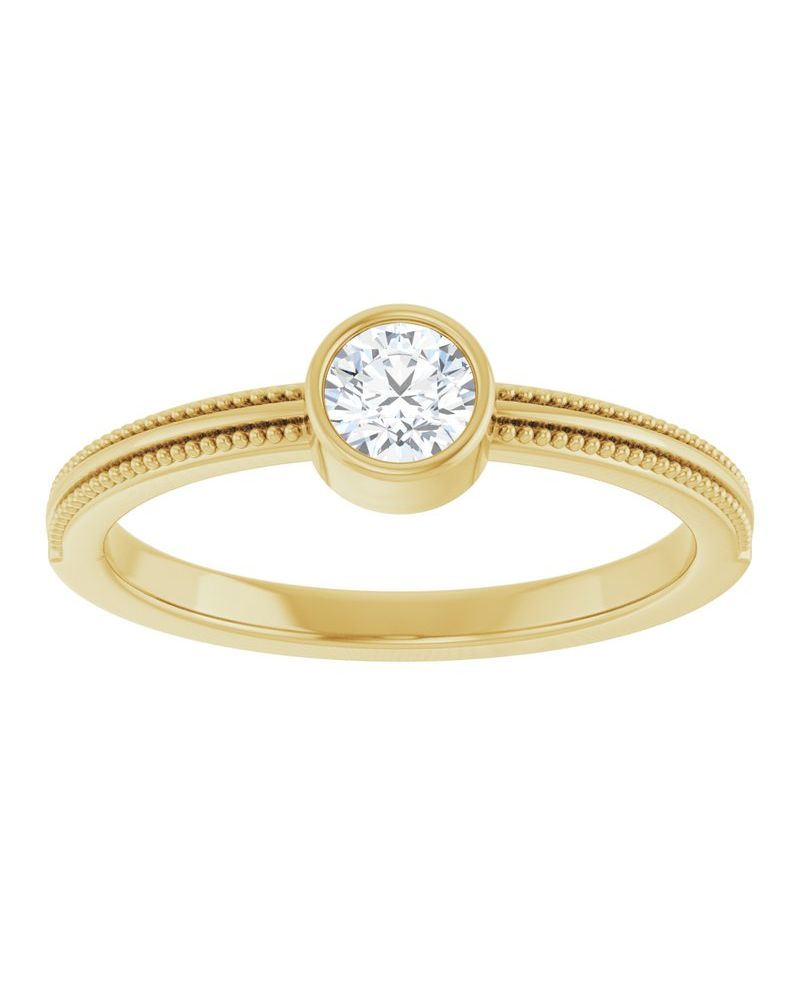 Anel Milgrain Solitário Pedra do Mês com Cravação Bezel em Ouro 14k com Diamantes de Laboratório