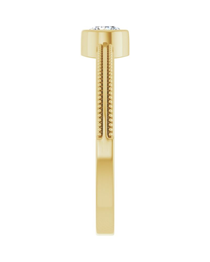 Anel Milgrain Solitário Pedra do Mês com Cravação Bezel em Ouro 14k com Diamantes de Laboratório