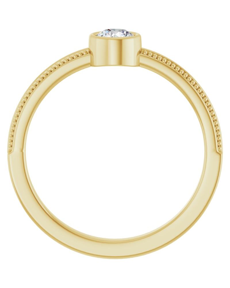 Anel Milgrain Solitário Pedra do Mês com Cravação Bezel em Ouro 14k com Diamantes de Laboratório