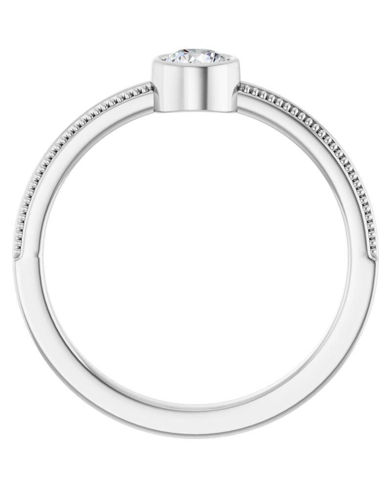 Anel Milgrain Solitário Pedra do Mês com Cravação Bezel em Ouro 14k com Diamantes de Laboratório