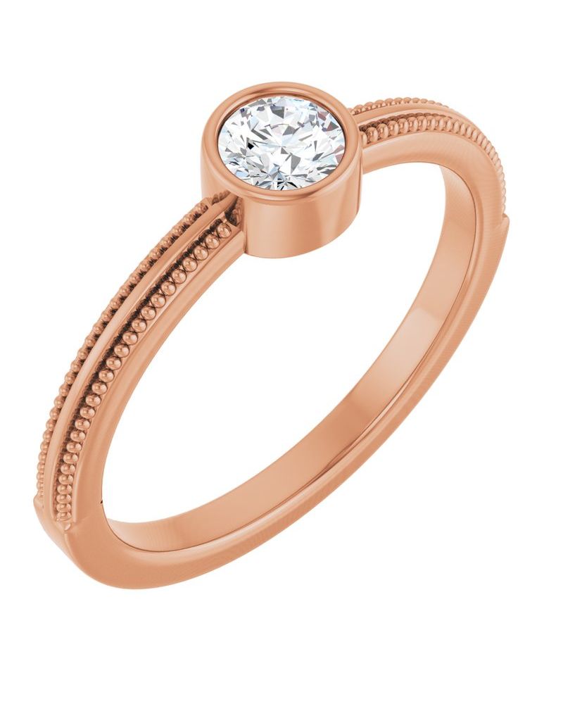 Anel Milgrain Solitário Pedra do Mês com Cravação Bezel em Ouro 14k com Diamantes de Laboratório