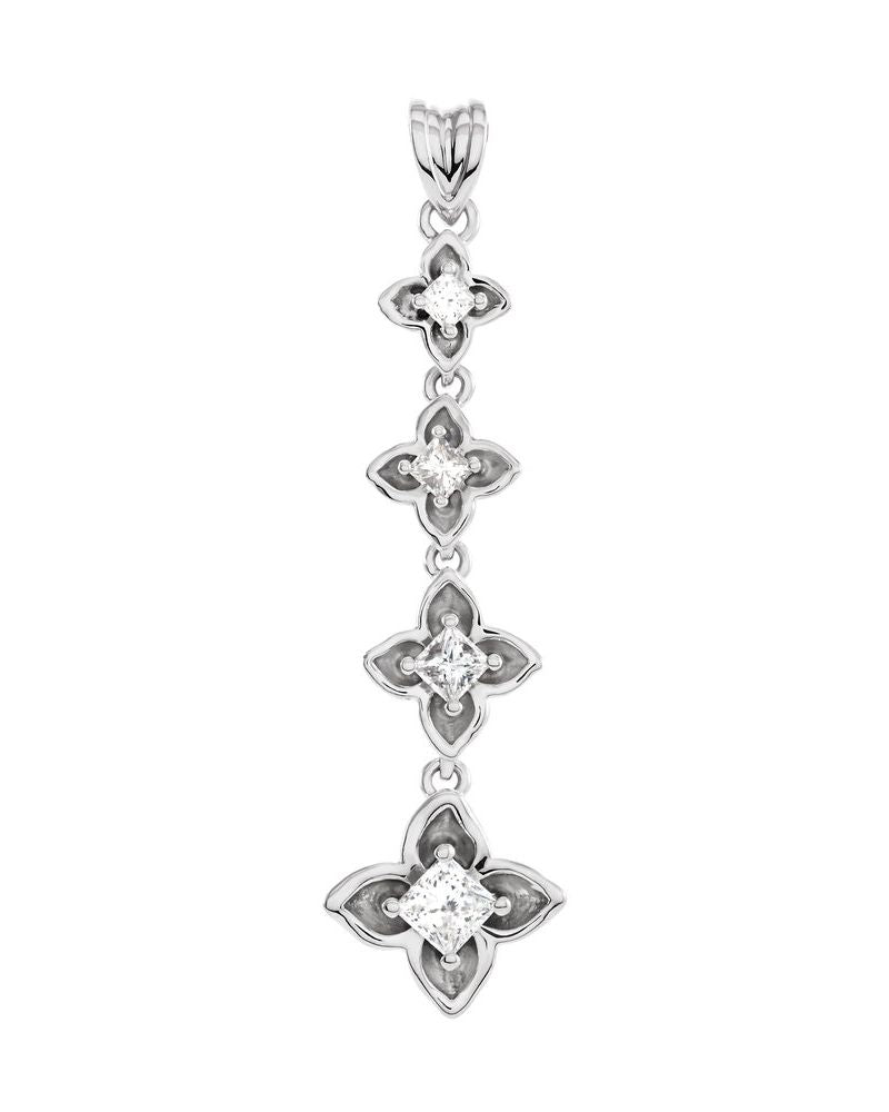 Pingente Trajetória Floral Degradê em Ouro 14k com Diamantes Naturais