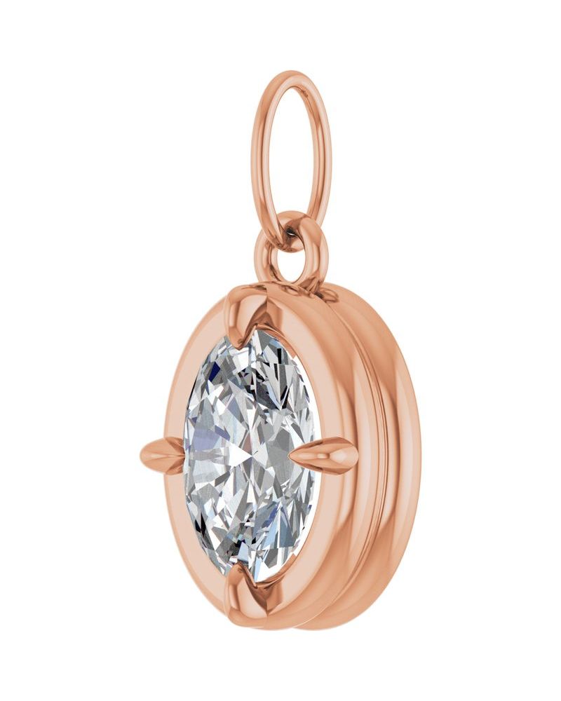 Pingente Oval Garras Pontudas Estilo Bezel em Ouro 14k com Diamantes de Laboratório