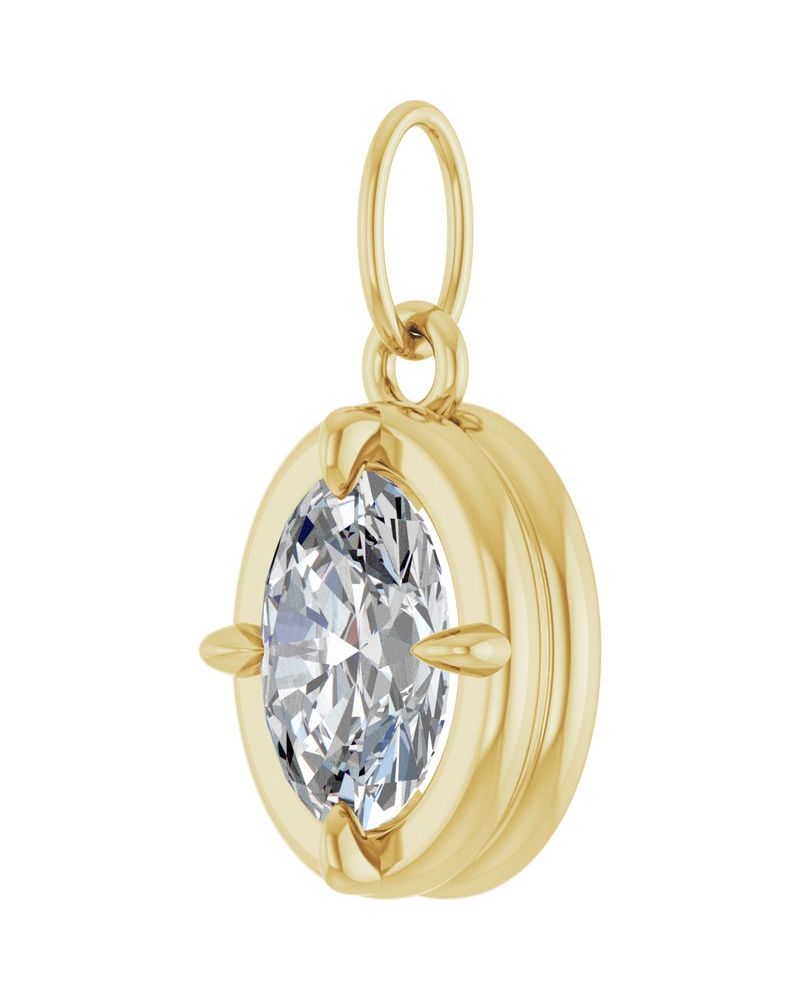 Pingente Oval Garras Pontudas Estilo Bezel em Ouro 14k com Diamantes de Laboratório