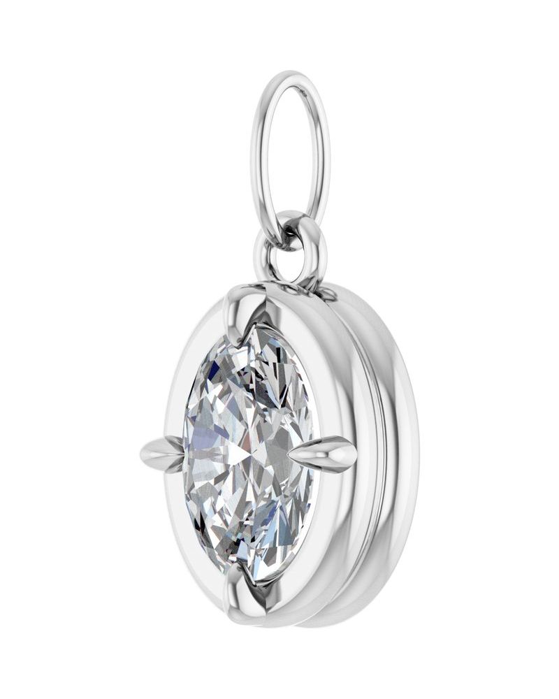 Pingente Oval Garras Pontudas Estilo Bezel em Ouro 14k com Diamantes de Laboratório