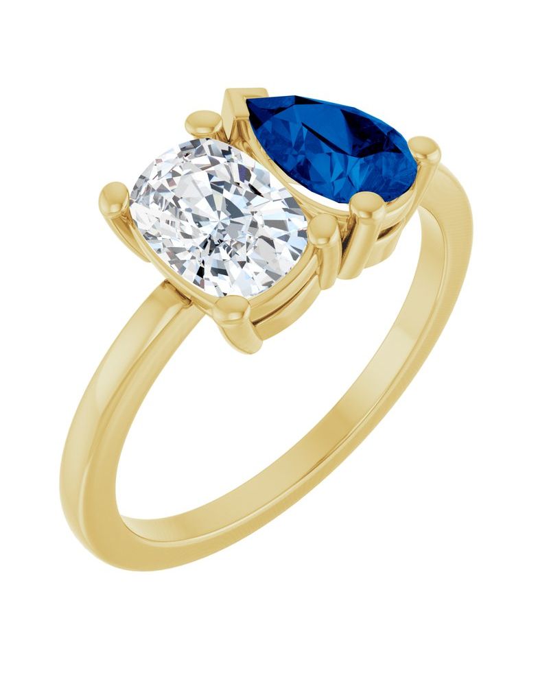 Anel Duas Pedras em Ouro 14k com Diamantes de Laboratório – Modelo 3