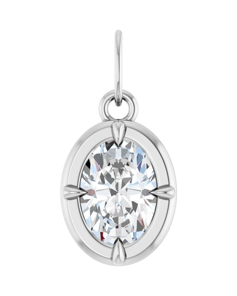 Pingente Oval Garras Pontudas Estilo Bezel em Ouro 14k com Diamantes de Laboratório