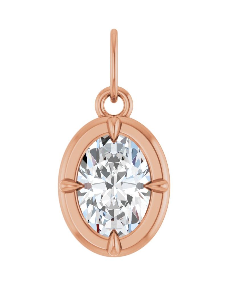 Pingente Oval Garras Pontudas Estilo Bezel em Ouro 14k com Diamantes de Laboratório