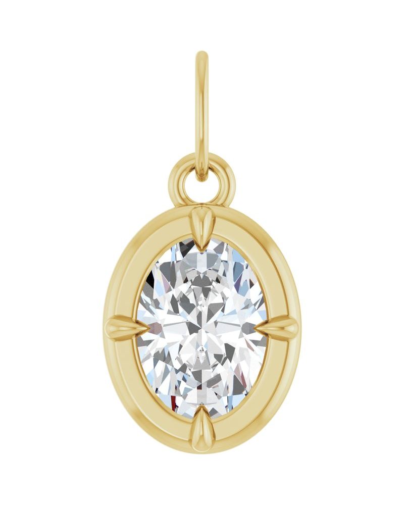 Pingente Oval Garras Pontudas Estilo Bezel em Ouro 14k com Diamantes de Laboratório