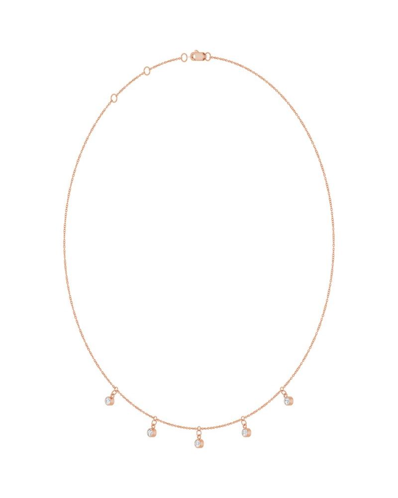 Colar Três ou Cinco Pedras Estações com Cravação Bezel em Ouro 14k com Diamantes de Laboratório