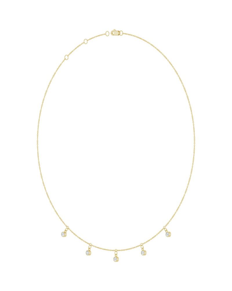 Colar Três ou Cinco Pedras Estações com Cravação Bezel em Ouro 14k com Diamantes de Laboratório