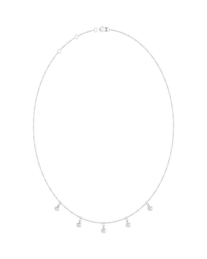 Colar Três ou Cinco Pedras Estações com Cravação Bezel em Ouro 14k com Diamantes de Laboratório