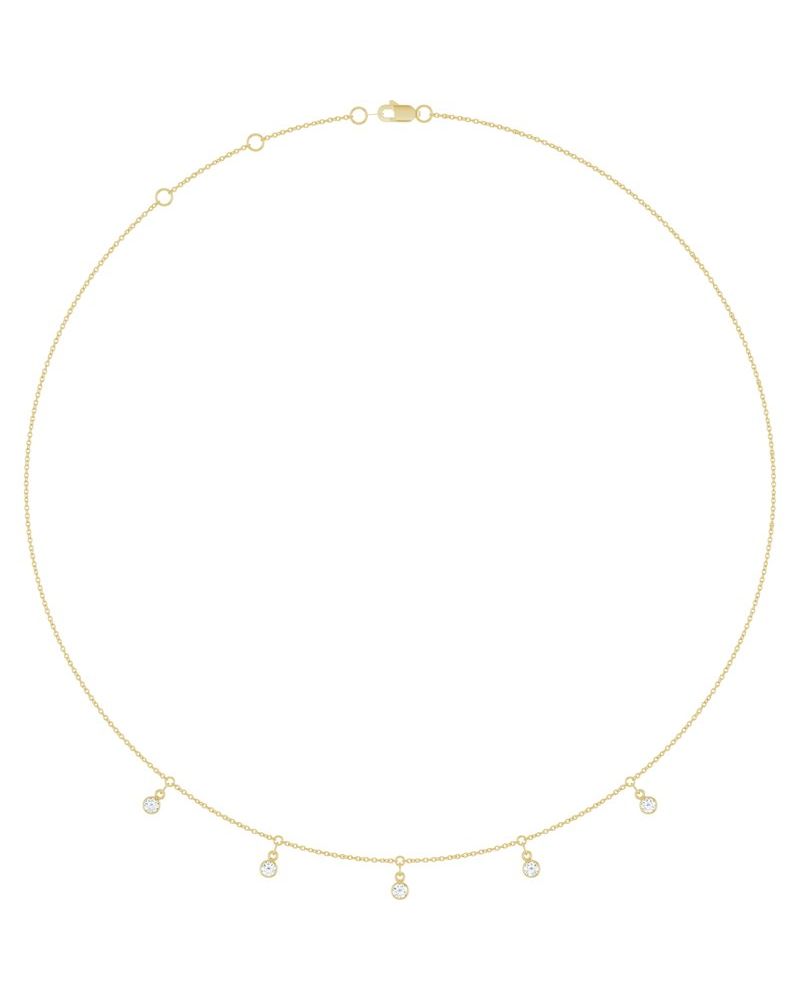 Colar Três ou Cinco Pedras Estações com Cravação Bezel em Ouro 14k com Diamantes de Laboratório