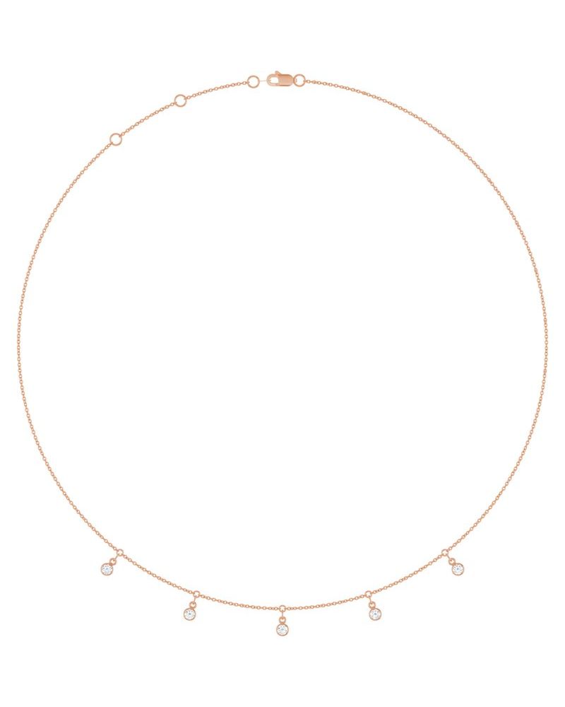 Colar Três ou Cinco Pedras Estações com Cravação Bezel em Ouro 14k com Diamantes de Laboratório