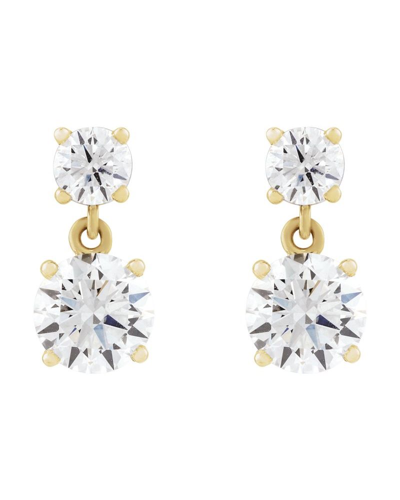 Brinco Duas Pedras Pendente em Ouro 14k com Diamantes de Laboratório