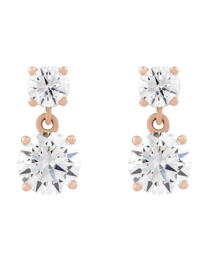 Brinco Duas Pedras Pendente em Ouro 14k com Diamantes de Laboratório