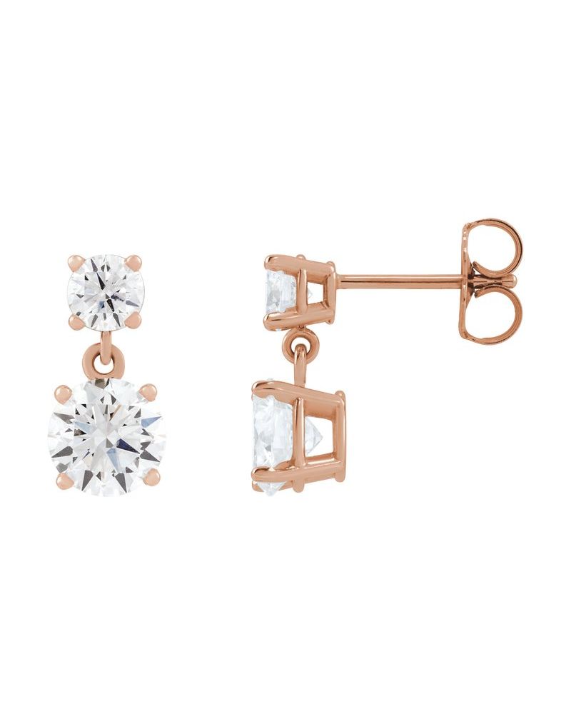 Brinco Duas Pedras Pendente em Ouro 14k com Diamantes de Laboratório
