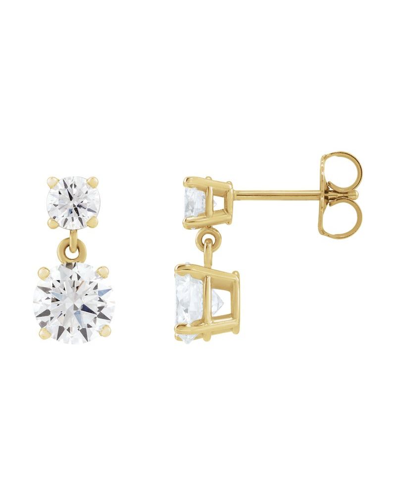 Brinco Duas Pedras Pendente em Ouro 14k com Diamantes de Laboratório