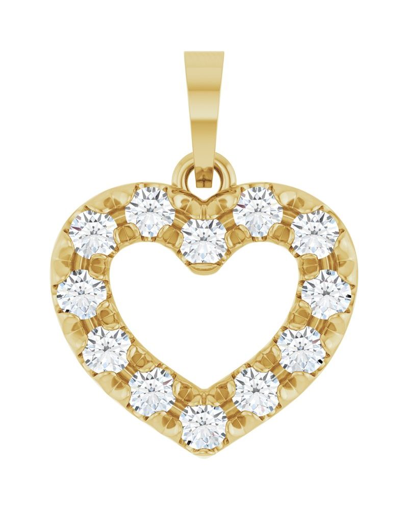 Pingente Coração Cravejado em Ouro 14k com Diamantes de Laboratório