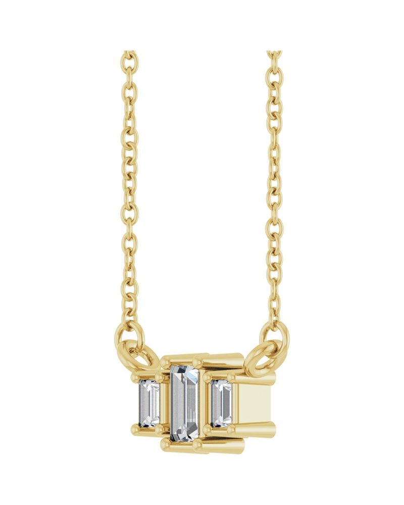 Colar Três Pedras Barra em Ouro 14k com Diamantes de Laboratório